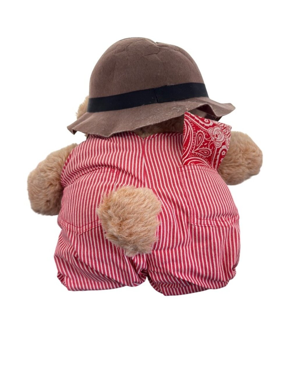 Dudley Furskin Plush Bear With Hat & Striped Overalls By Xavier Roberts 1980s - Picture 4 of 7